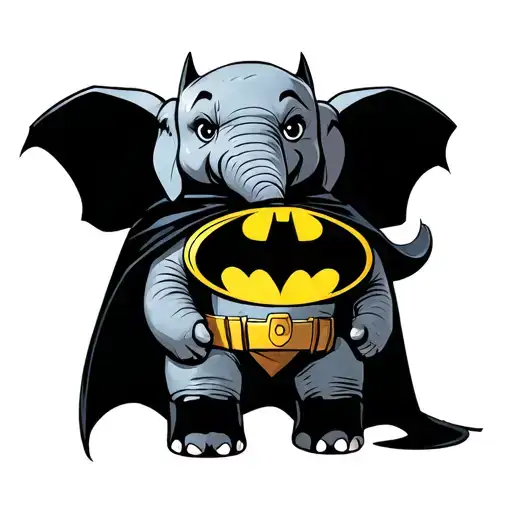 Pink Stuffed Toy Elephantin With The Batman Sign On The Elephant Chest And Black Cape