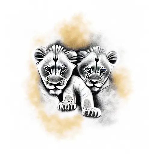 A Lion And 2 Baby Lions