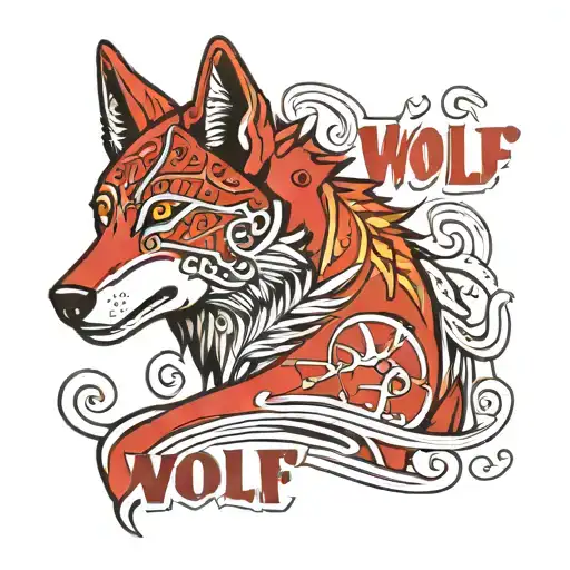 Wolf Of Ethiopia In Black And Red With Ethiopia Words In Amharic And Inside Ethiopia Country