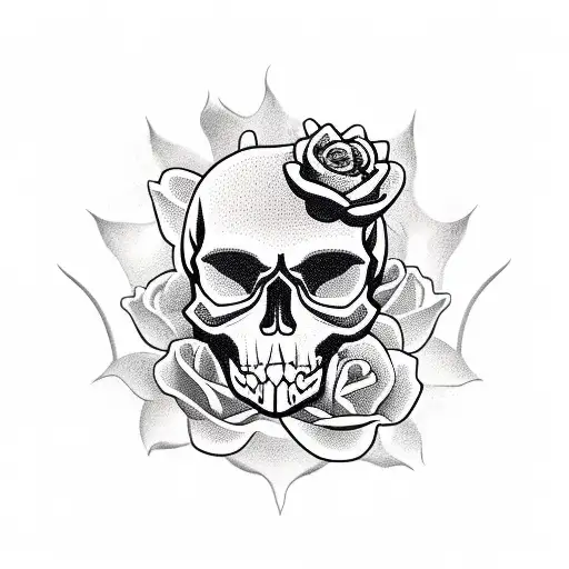 Skull And Roses In A Koi Pond