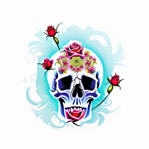 Skull And Roses In A Koi Pond