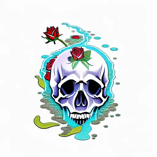 Skull And Roses In A Koi Pond