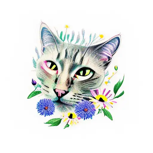 A Black Cat Curled Up On A Bed Of Vibrant Wildflowers