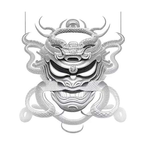 Combine A Traditional Japanese Oni Mask With A Heavy Metal-inspired Snake Design