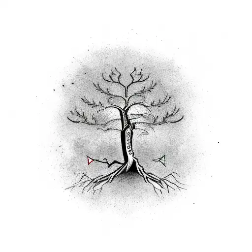 Dead Tree With Seed Of Life In Branches