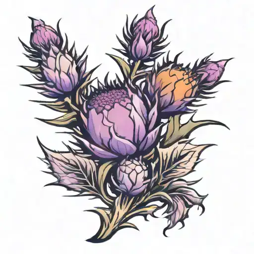 Purple Thistle Growing From Crown