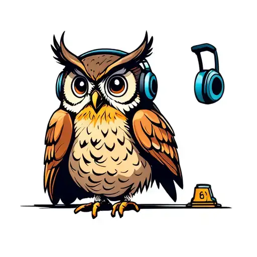 Owl Listening To Music On Headphones