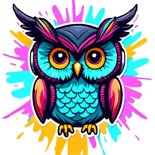Colorful Rainbow Owl With Headphones