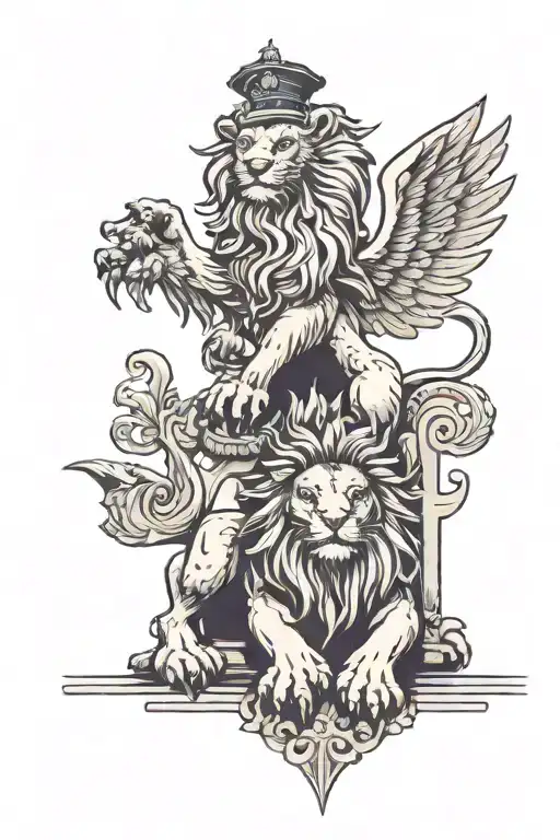 Czech Lion And Polish Eagle Sitting