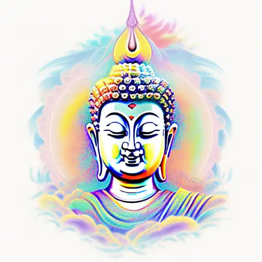 Buddha Chanting Colorful Pastel Serenity Sunset Orange