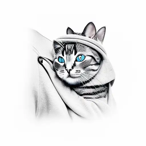 A Black And Grey Portrait Of A Famous Musician With A Cat Resting On Their Shoulder