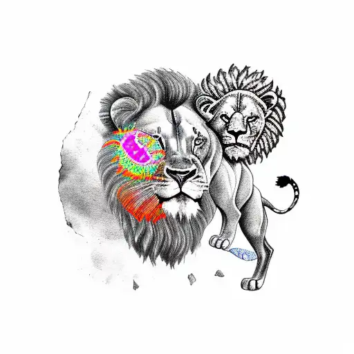 Africa With Samuria And Lion In Side The Map With A Sun