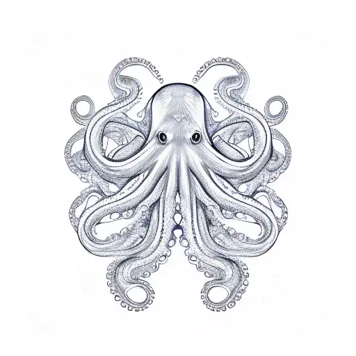 A New-school Design Of An Octopus With Its Tentacles Forming Intricate Patterns Like Waves