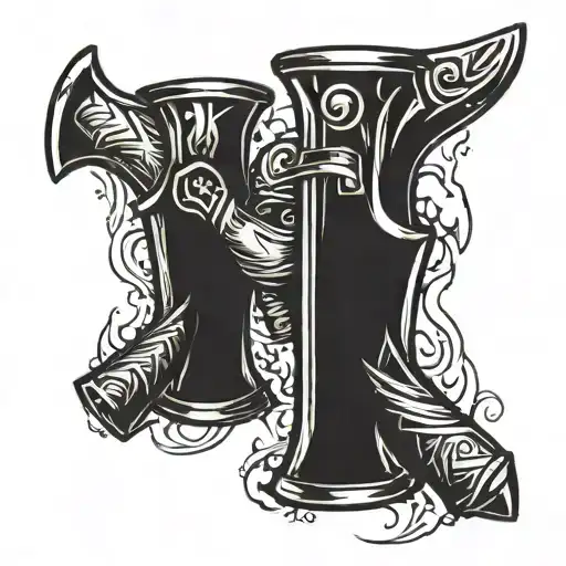 Twin Viking-style Axes With A Mortar Shell Between Them