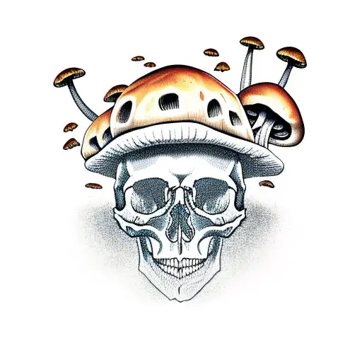 Skull With Mushrooms Growing Out Of It