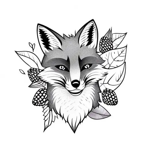 A Fox Head With Leaves And Berries