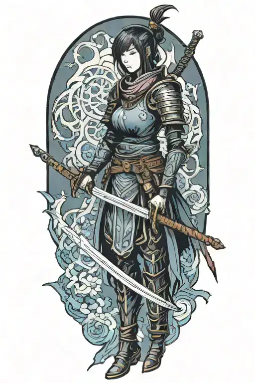 Dark Souls Inspired Female Samurai With Mystical Aura And Intricate Sword Designs