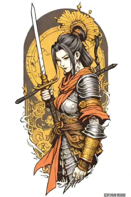 Half-body Samurai Girl In Dark Souls Style