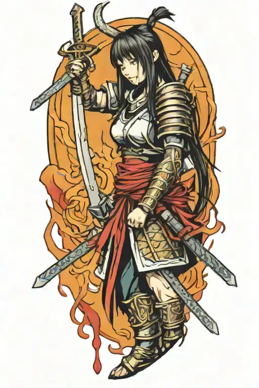 Half-body Samurai Girl In Dark Souls Style Blood Dripping