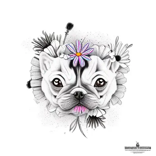 Neo Traditional Black Dog With Wildflowers