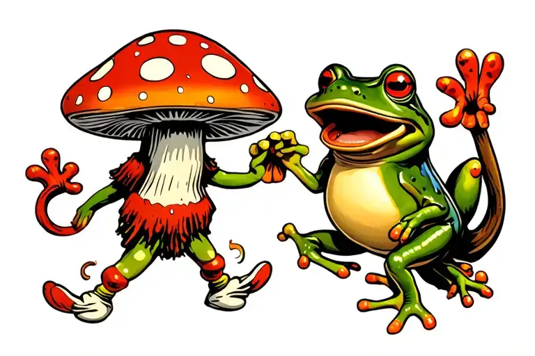 1933 Koko The Clown Ghostmane Style Mushroom And Frog Holding Hands Dancing