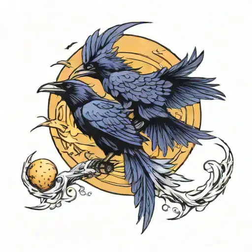 Ravens Flying Moon Merging Together