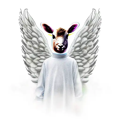 Standing Lamb With Angel Wings And Halo