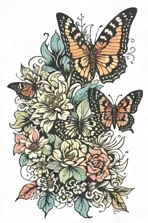 Emperor And Moth And Abstract Flowers