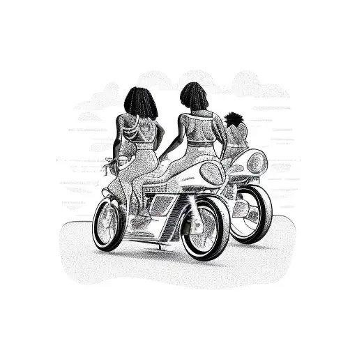 Party Scene With African American Women On Motorcycles