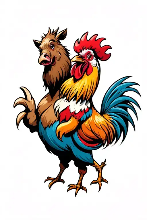 Boar And Rooster Fighting