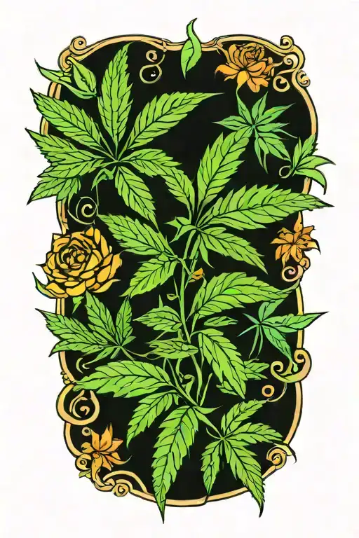 Floral With Cannabis Leaves