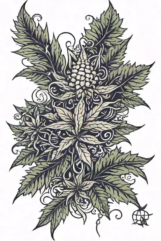 Floral With Cannabis Leaves Growing