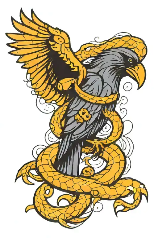 A Raven In The Clutches Of A Snake Intertwined