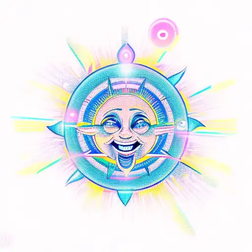 Shining Sun With Beams And Smiling Face In The Center