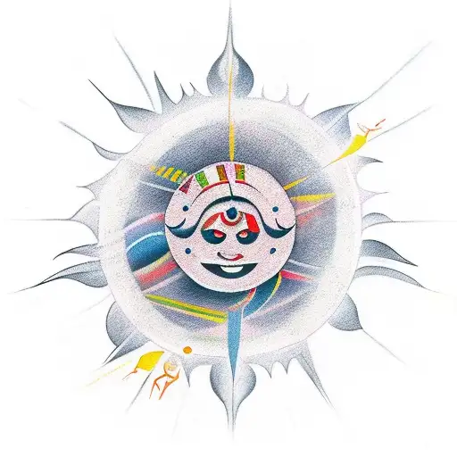 A New-school Tattoo Of A Dancing Sun With Musical Notes Floating Around It