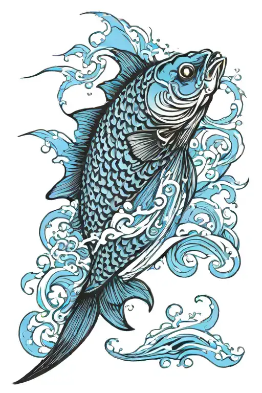 Full Sleeve Black Fish With Blue Waves