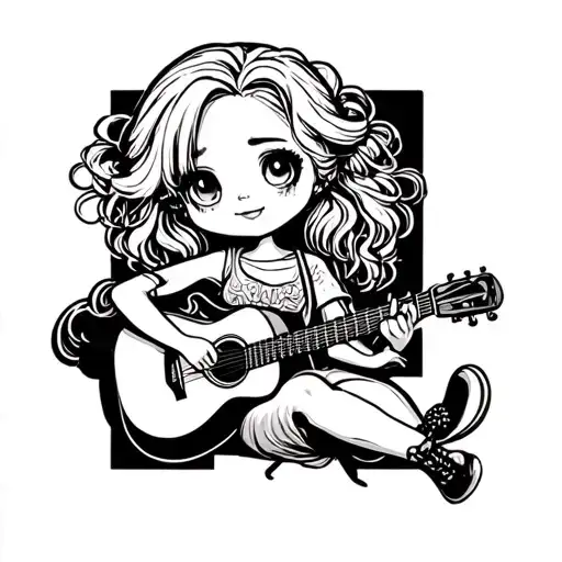 Blonde Chibi Girl With Messy Hair Playing Acoustic Guitar