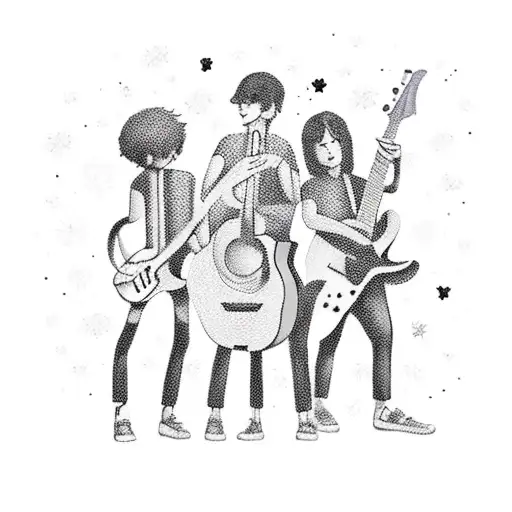 A New-school Tattoo Of My Kids Playing Guitar In An Alternative Rock Band