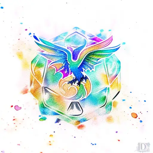 Dnd Dice With Watercolor Phoenix Above Them
