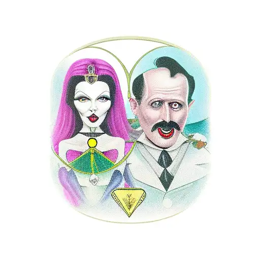Morticia And Gomez Adams On A Lovers Tarot Card