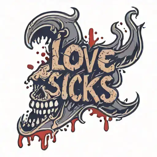 Vampire Bite With Blood Dripping Into The Words Love Sucks