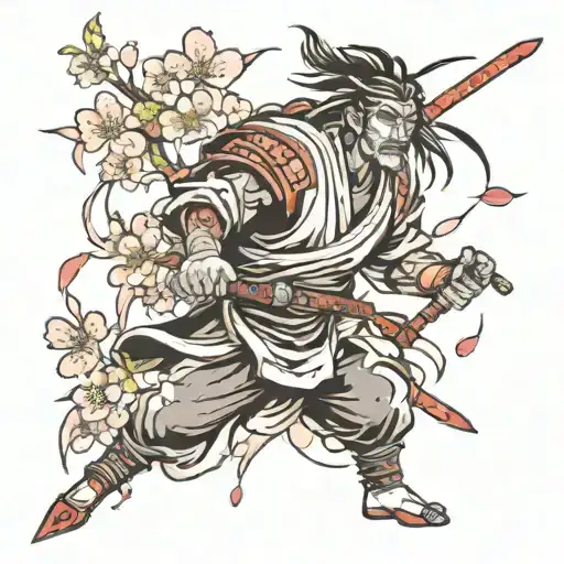 Abstract Samuari With Cherry Blossom Petals