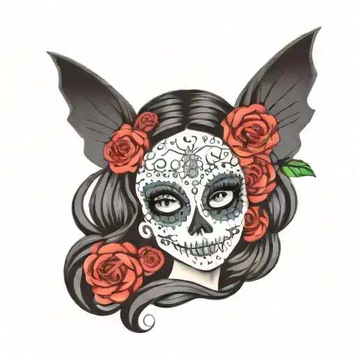 A Dia De Los Muertos Inspired Tattoo Of A Girl Sugar Skull Veil