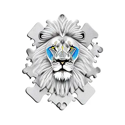 Lion With Feathers And Puzzle Pieces