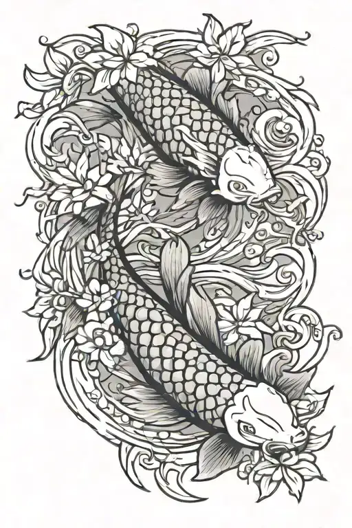 Koi Fish Swimming Upstream