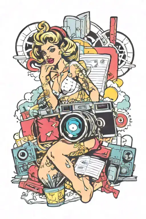 Popart Pinup Design Representing Movies And Travel