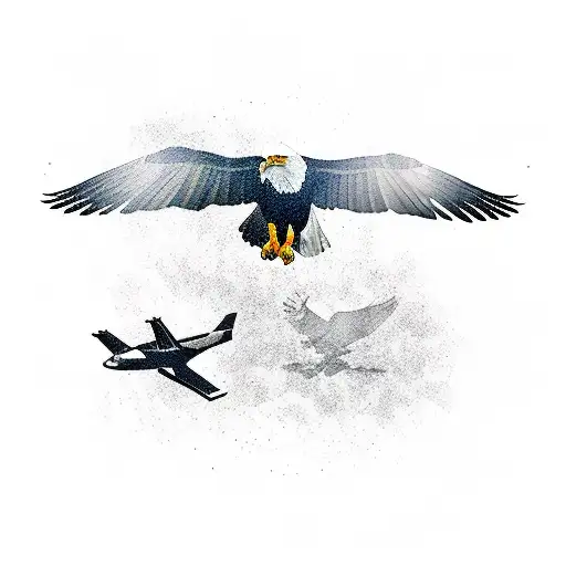 Bald Eagle And Airplane Flying Together