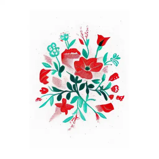 Flowers Family Red Black White