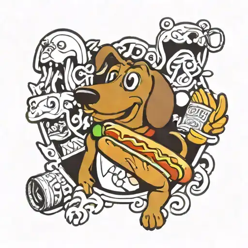 The Name Arthur Surrounded By Cartoon Hot Dogs