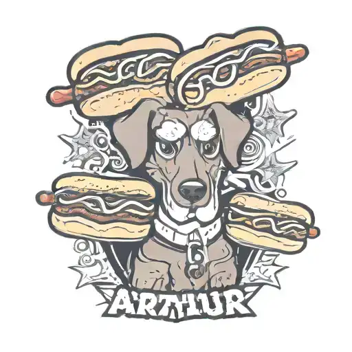 The Name Arthur Surrounded By Cartoon Hot Dogs